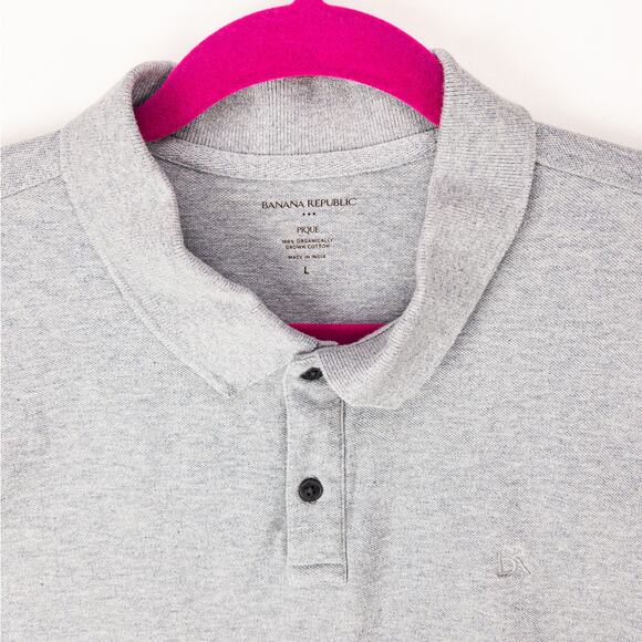 Banana Republic Organic Cotton Polo Men's Large Tagless Gray Short Sleeve Logo - Picture 2 of 10
